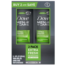 Dove Men+Care Extra Fresh Refreshing Hydrating Face and Body Wash Twin Pack, 18 fl oz